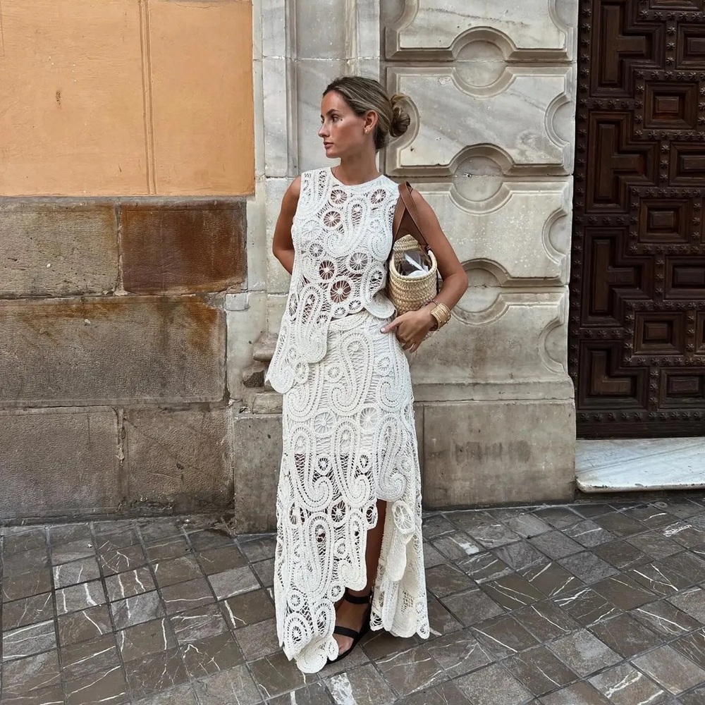 Commense White Lace Maxi Top